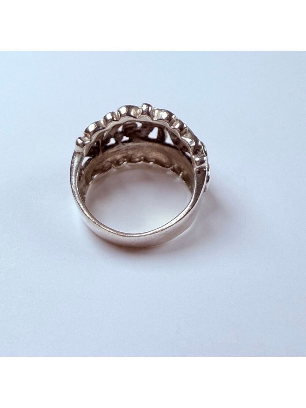 Dome Ornate Scroll & Filigree Dotted 925 Sterling Silver 16.5mm Vintage Ring - Picture 5 of 10